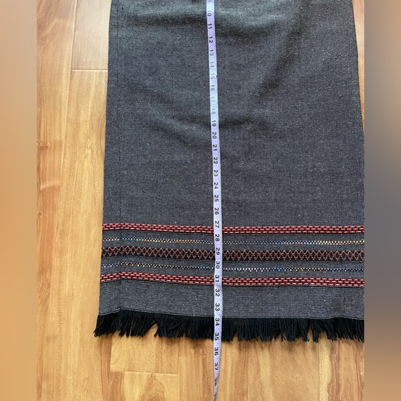 Vintage Black & Grey Wool Blend Embroidered Maxi Skirt With Fringe - Picture 8 of 11